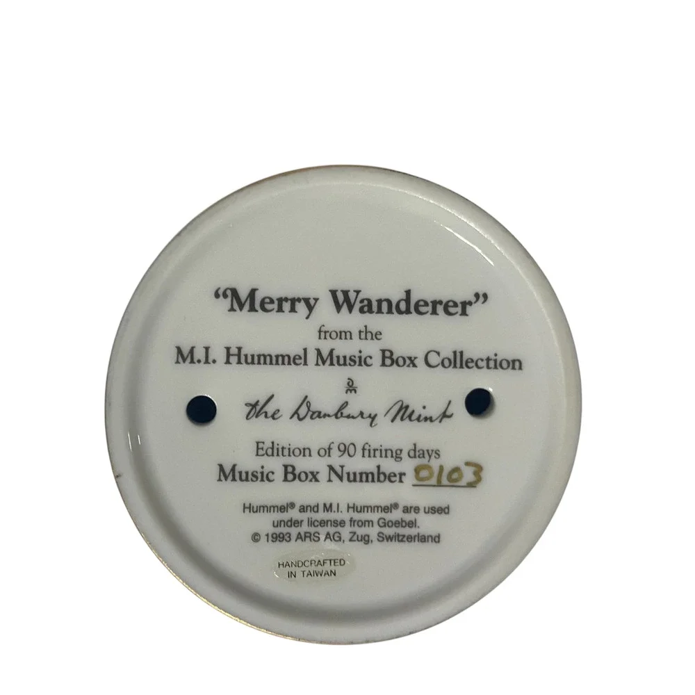 Danbury Mint M.I. Hummel Merry Wanderer & Little Fiddler Music Box Set of 2